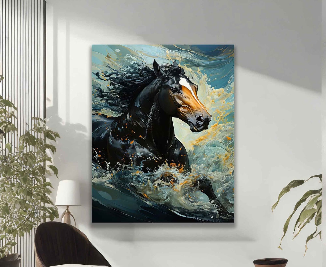 Horse Running In The Sea Horse Running In The Waves Horse Horse Poster Horse Lovers Wall Art Horse Office Gift - Image 2