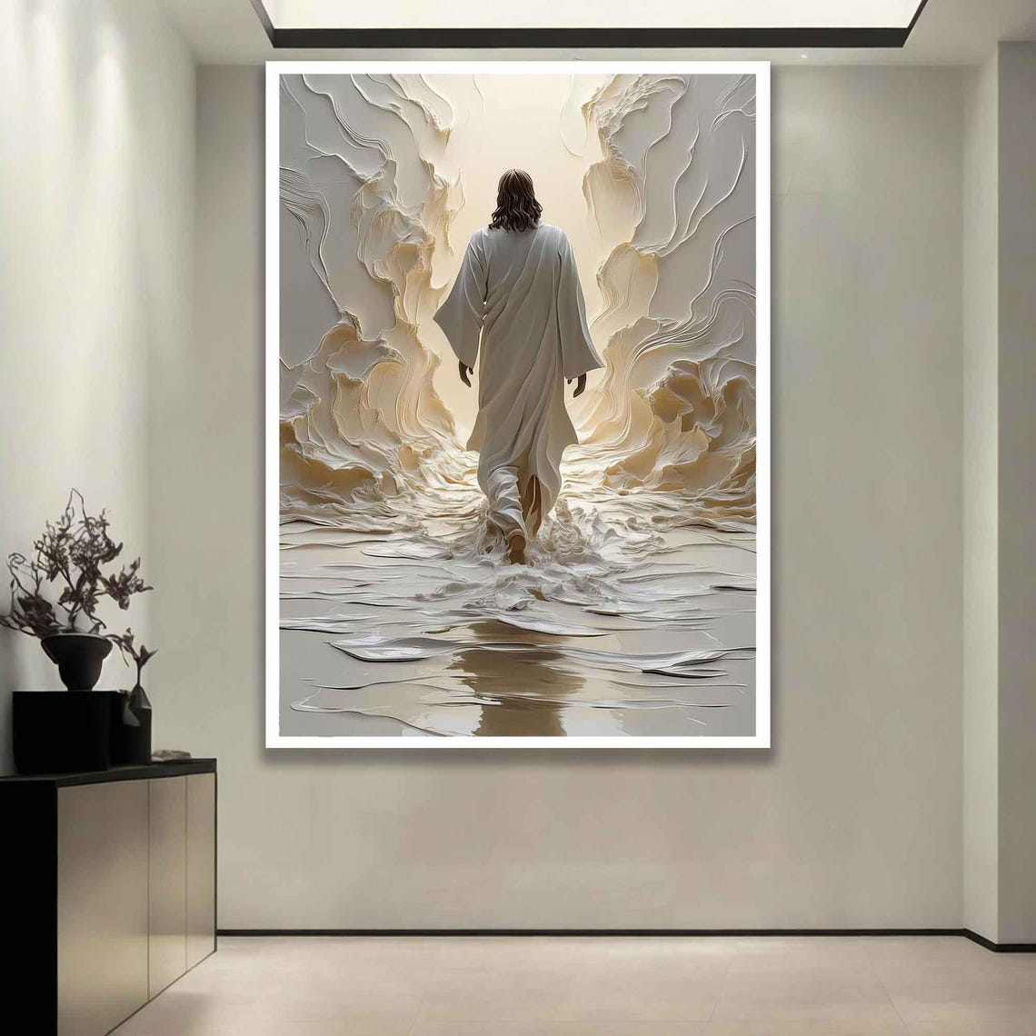 Jesus Walking Through Parted Waters White Relief Spiritual Art Print - Image 5