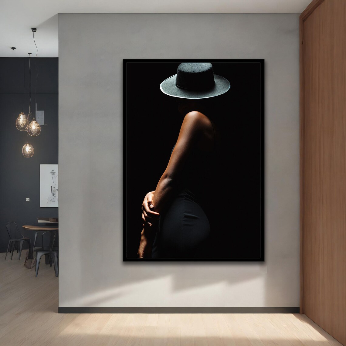 Mysterious Woman In Black Hat, Art Print