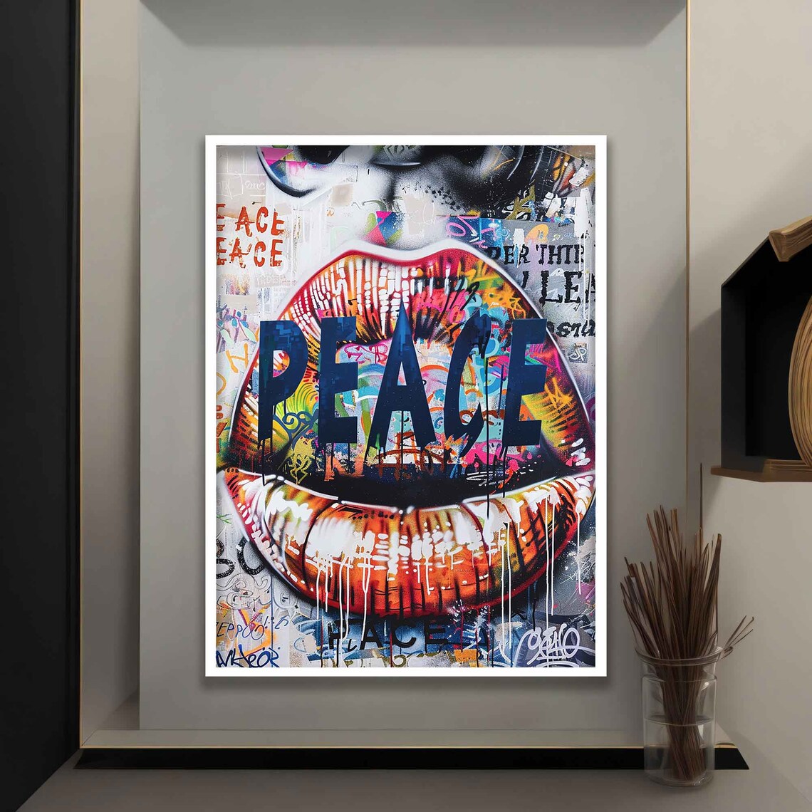Graffiti Lip With Peace Writing, Street Art - Image 4