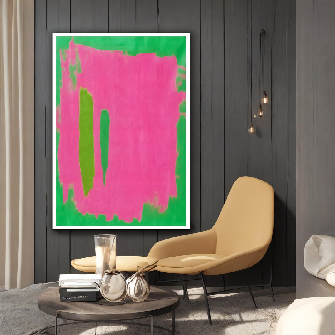 Mark Rothko Style Vivid Neon Pink Green Bold Color Field Wall Art - Image 2