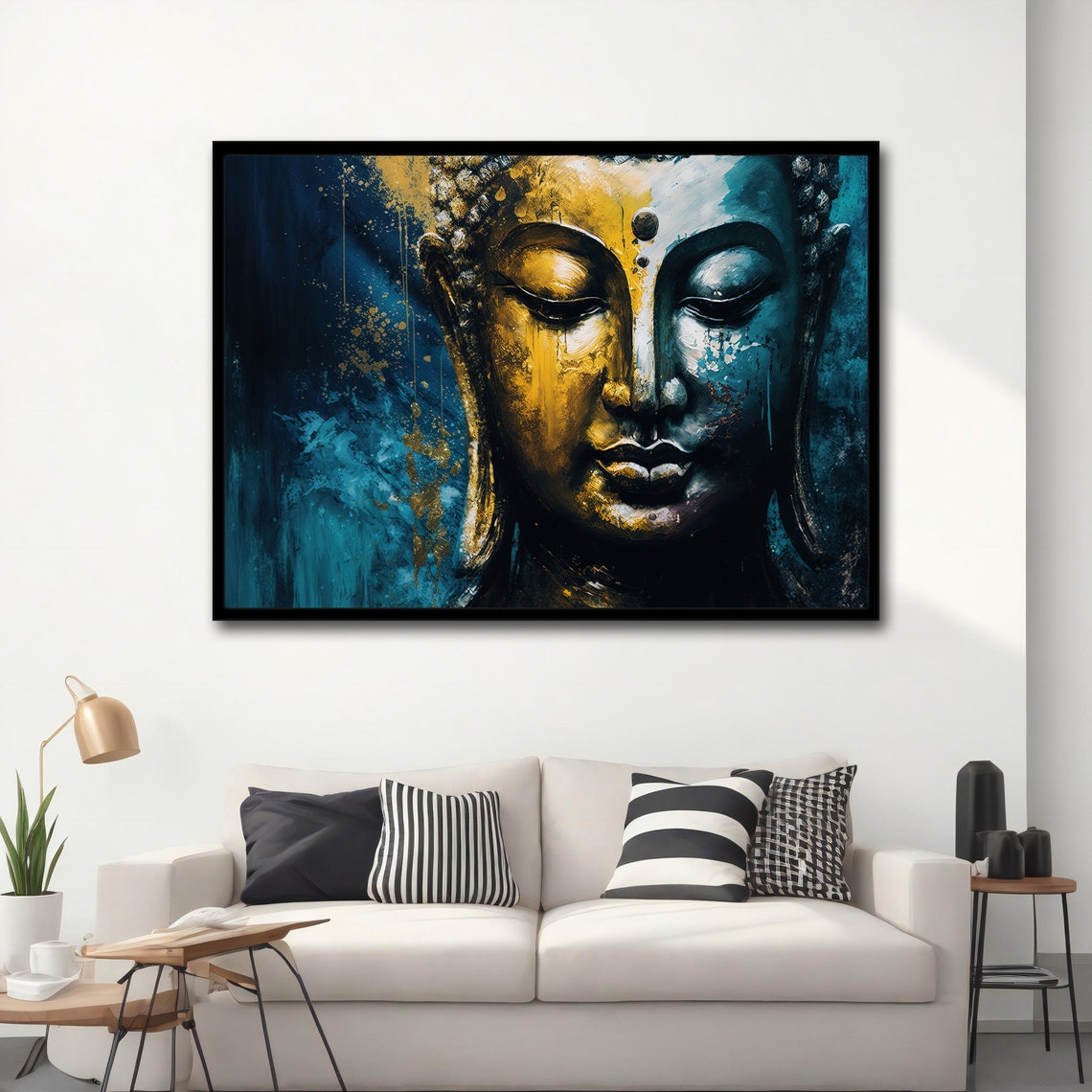 Buddha Print Buddhism Art Religious Abstract Sculpture Blue Yellow Spiritual Wall Decor Modern Art - Image 5