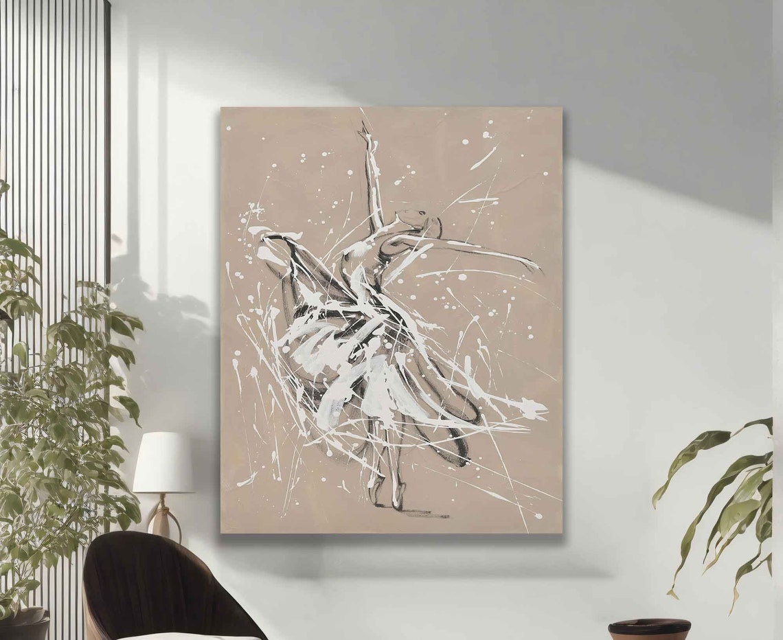 Abstract Ballerina Dancer White Ink Splash Sketch Art Wall Poster - Image 2
