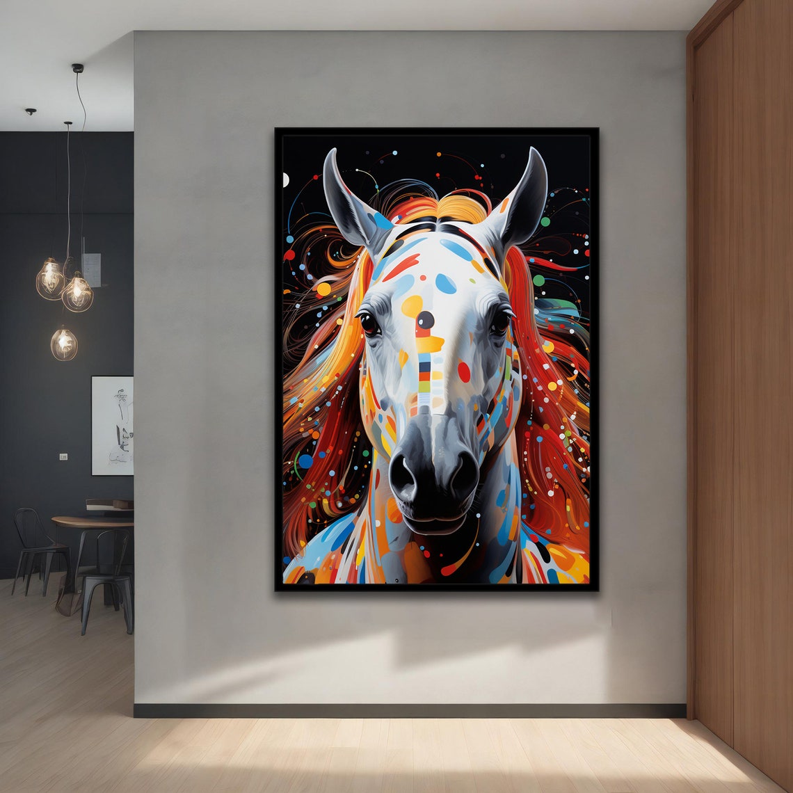 Colorful Horse Portrait Rainbow Paint Splash Fiery Mane Poster