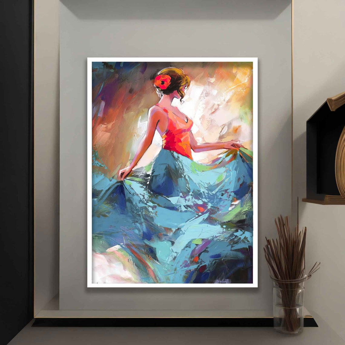 Flamenco Dancer Turquoise Skirt Back View Spanish Passion Dance Poster - Image 4
