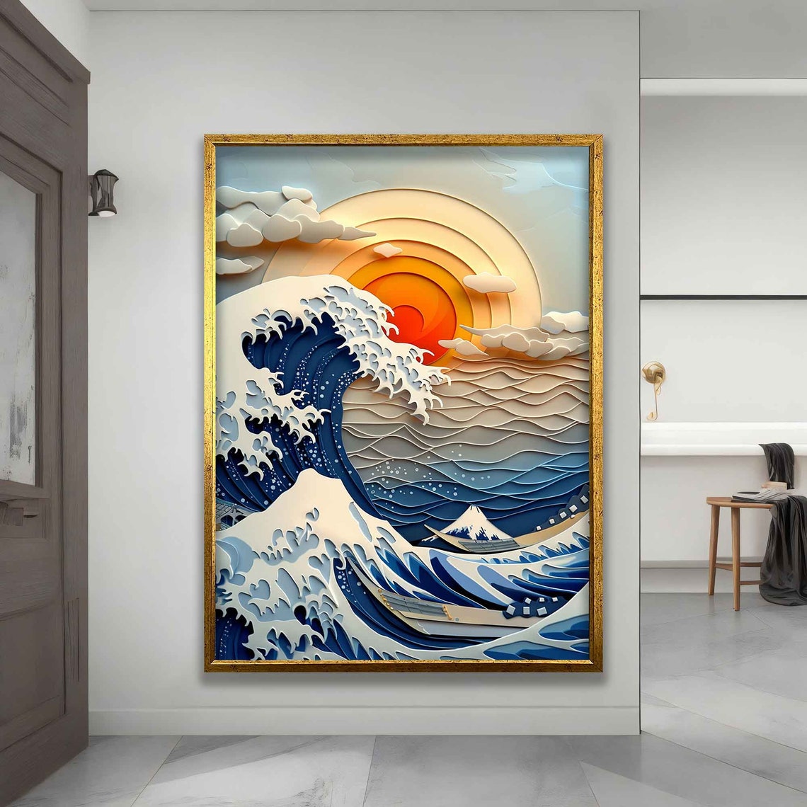 Great Wave Off Kanagawa 3D Paper Quilling Sunset Mount Fuji Art Poster