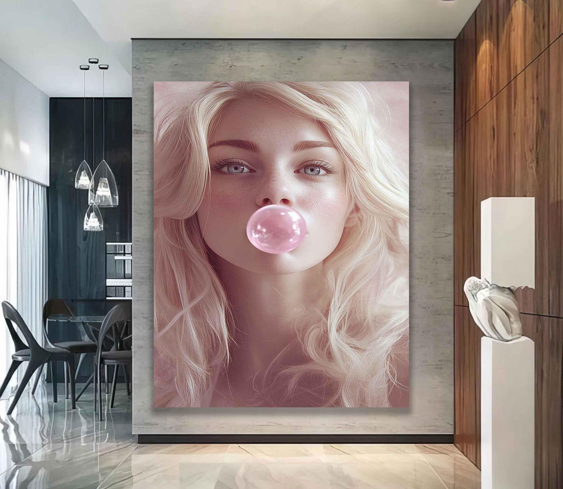Bold Bubble Gum Wall Art Modern Decor Unique Gift For Her - Image 2
