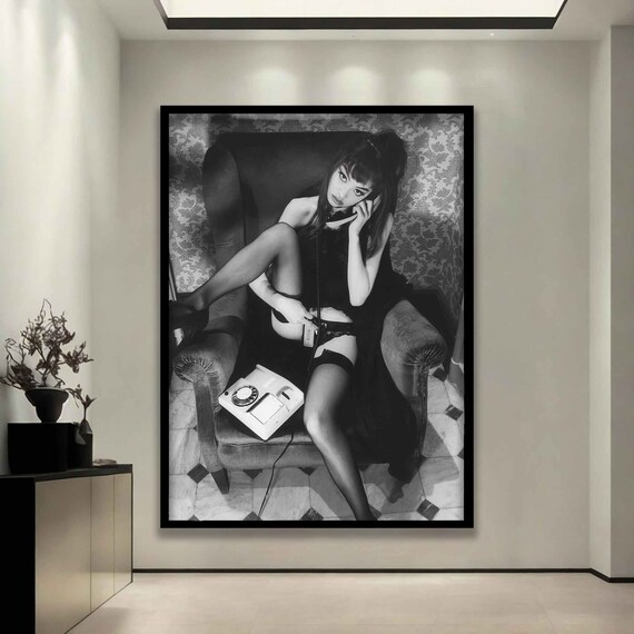 Vintage Woman Talking On Phone Black White Retro Glamour Pin Up Wall Print