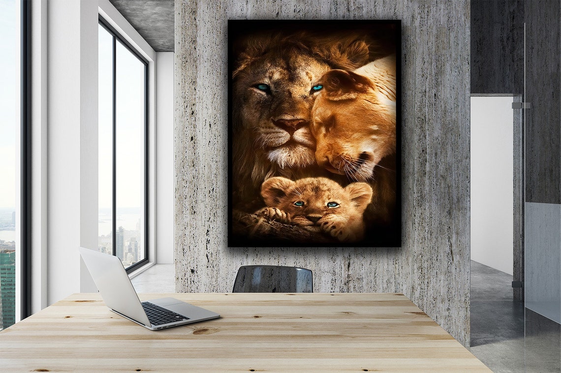 Lion And His Family Art Print Animals Wall Art Wildlife Art Print Animals Couple Romantic Love Wall Art Art Art Gift Decors - Image 2