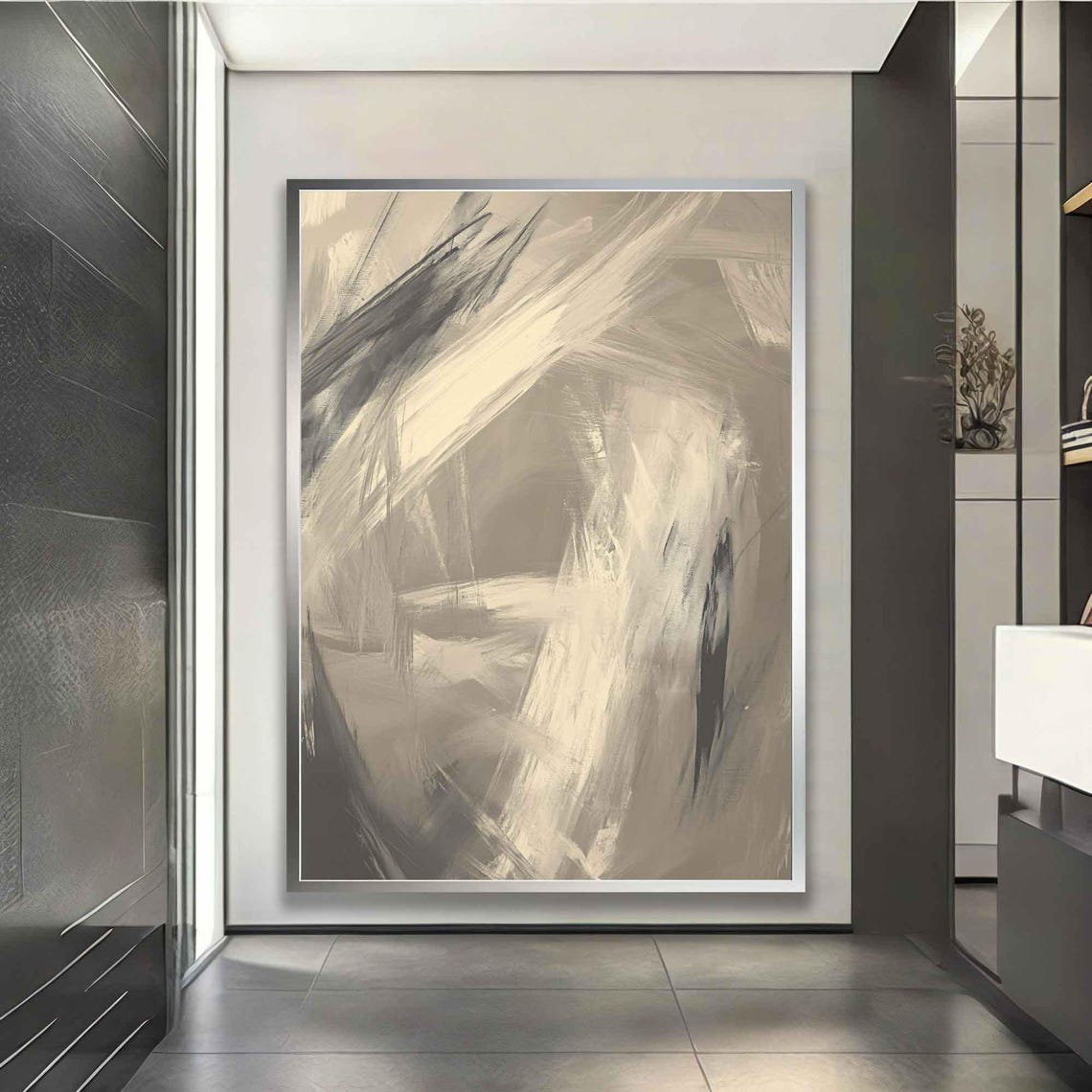 Gold Beige Abstract Brushstroke Painting Modern Neutral Wall Art - Image 2