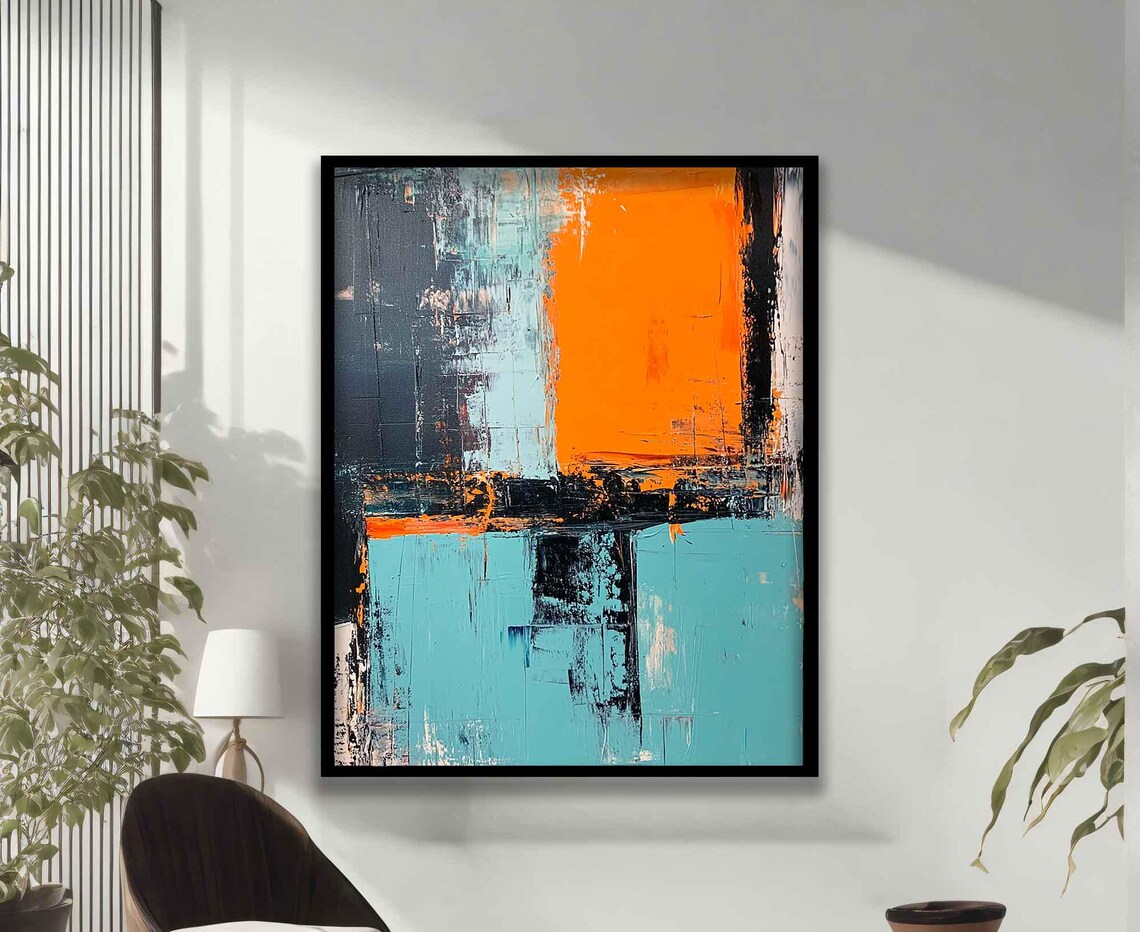 Orange And Blue Painting Abstract Wall Art Contemporary Artwork Blue Art Print Wall Decor - Image 3