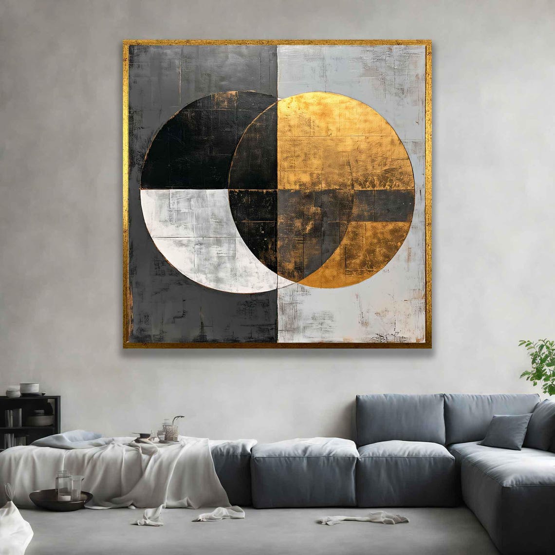 Gold Black Overlapping Circles Geometric Modern Abstract Art Poster - Image 3