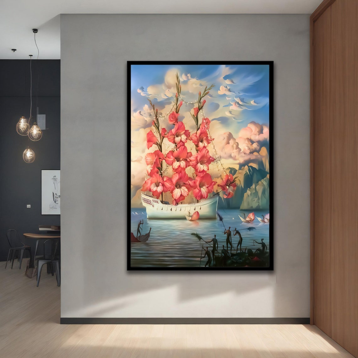 Flower Ship Pink Gladiolus Sails Surreal Ocean Voyage Art Poster Print - Image 4