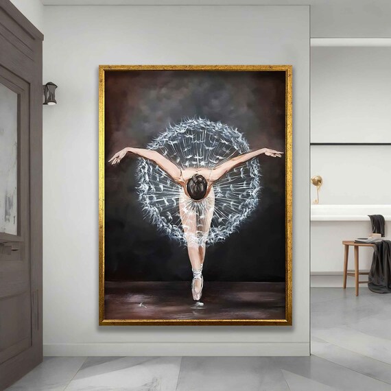 Ballerina Dandelion Seed Tutu Arabesque Dark Elegant Dance Wall Art Print