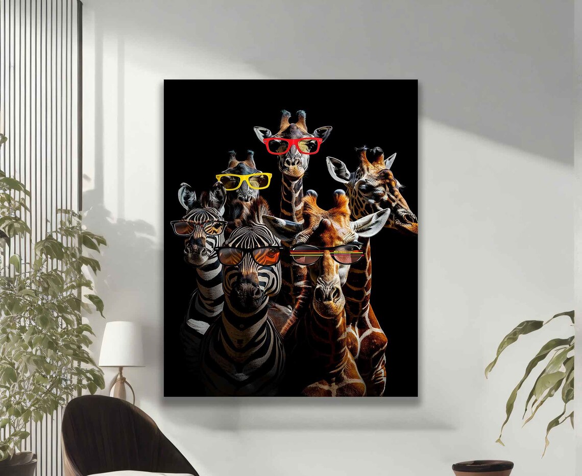 Funny Giraffe Portrait Art Print, Colorful Giraffes - Image 2