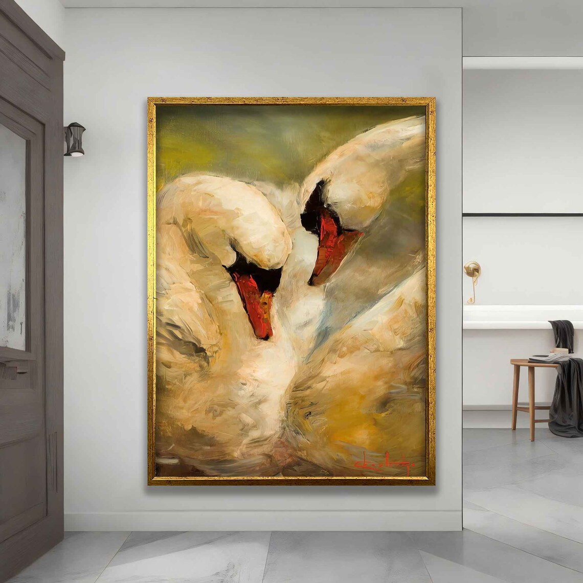 White Swans Swan Poster, Double Bird Wall Art Print