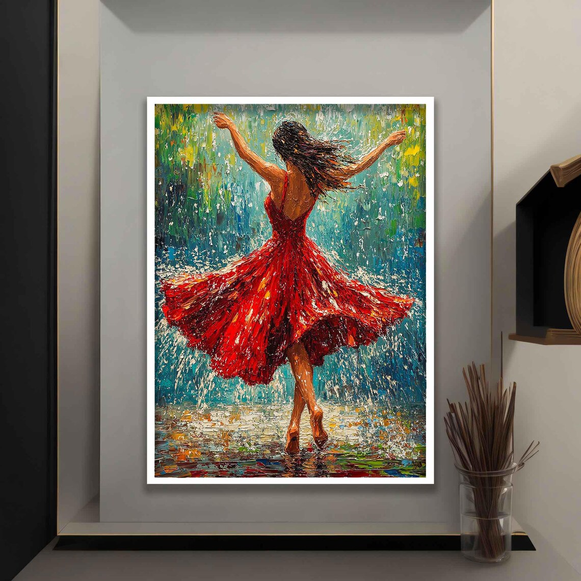 Woman Dancing Under the Rain, Oil Painting Art Print - Image 5