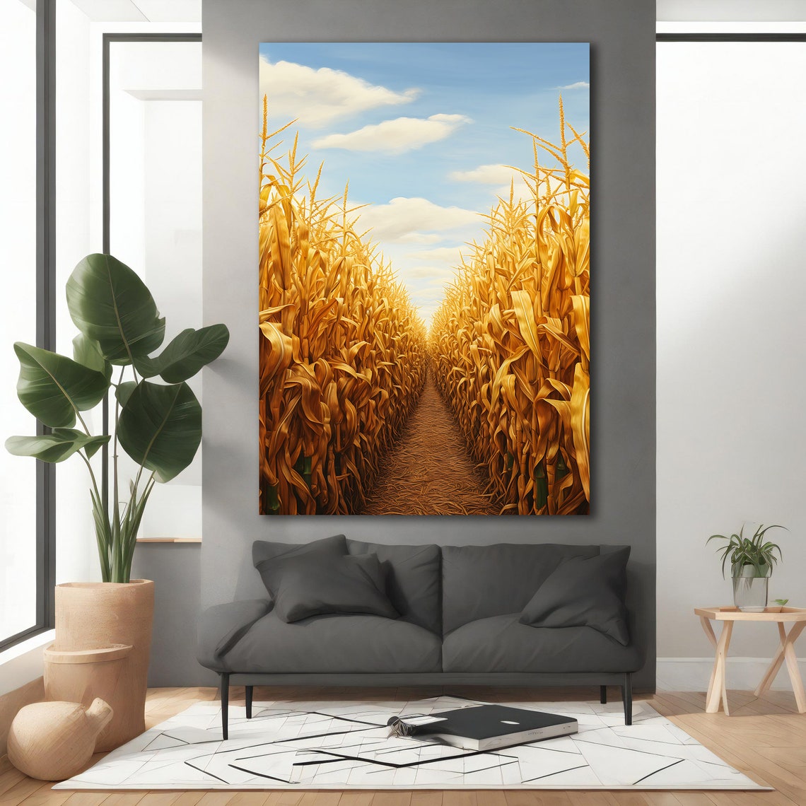 Golden Cornfield Path Bright Blue Sky Country Field Harvest Poster - Image 4
