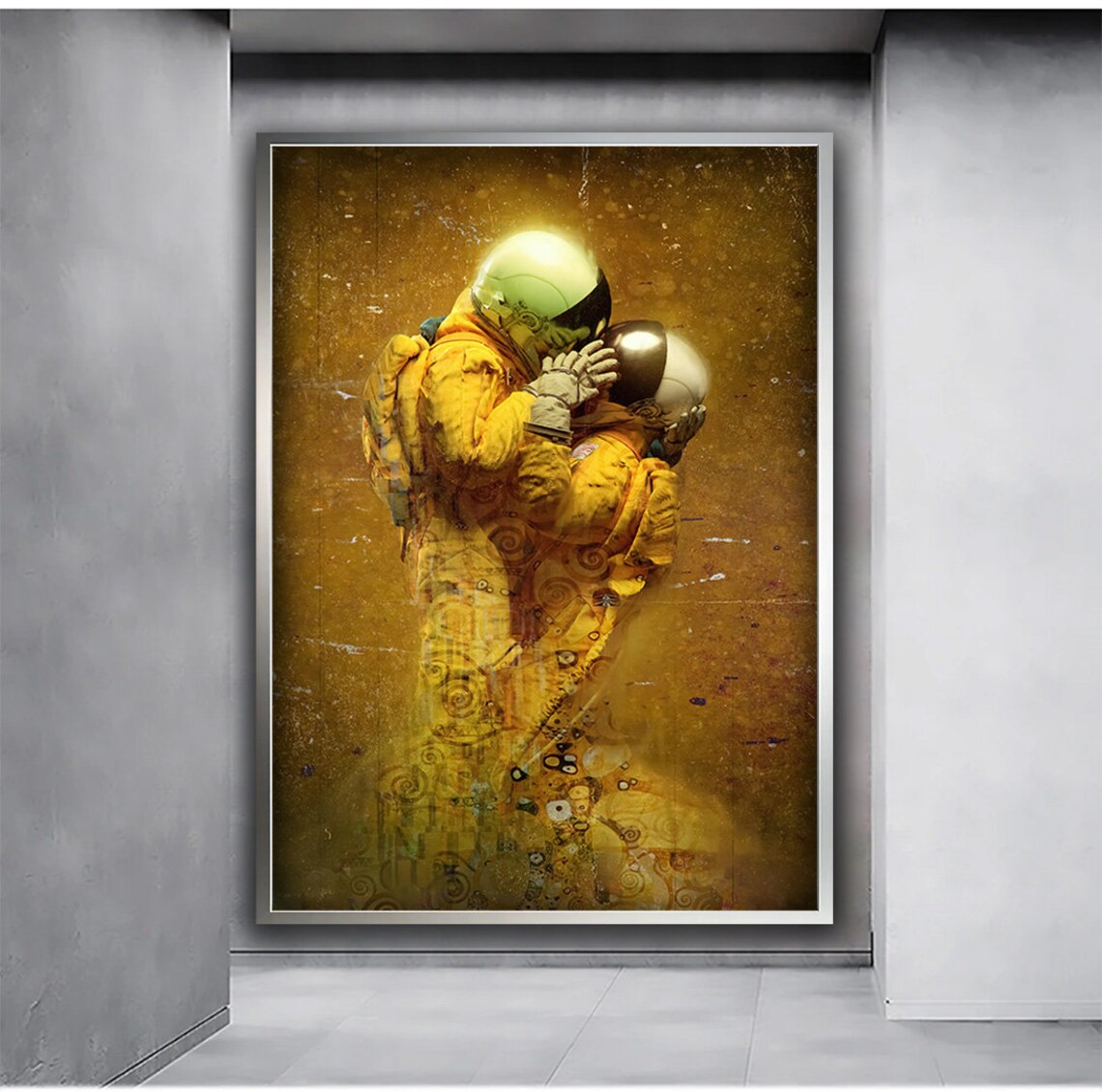 Astronauts Kissing Klimt Style Gold Space Lovers Embrace Wall Art Poster - Image 5