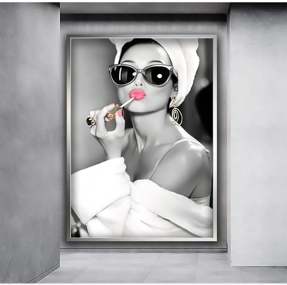 Audrey Hepburn-Style Woman in Lipstick Pop Art Poster