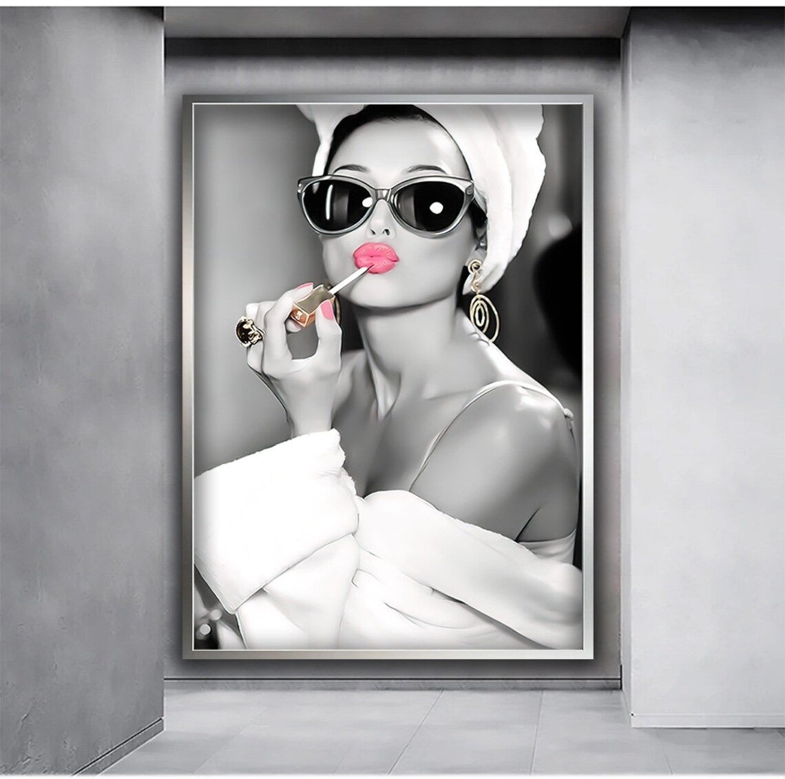 Audrey Hepburn-Style Woman in Lipstick Pop Art Poster
