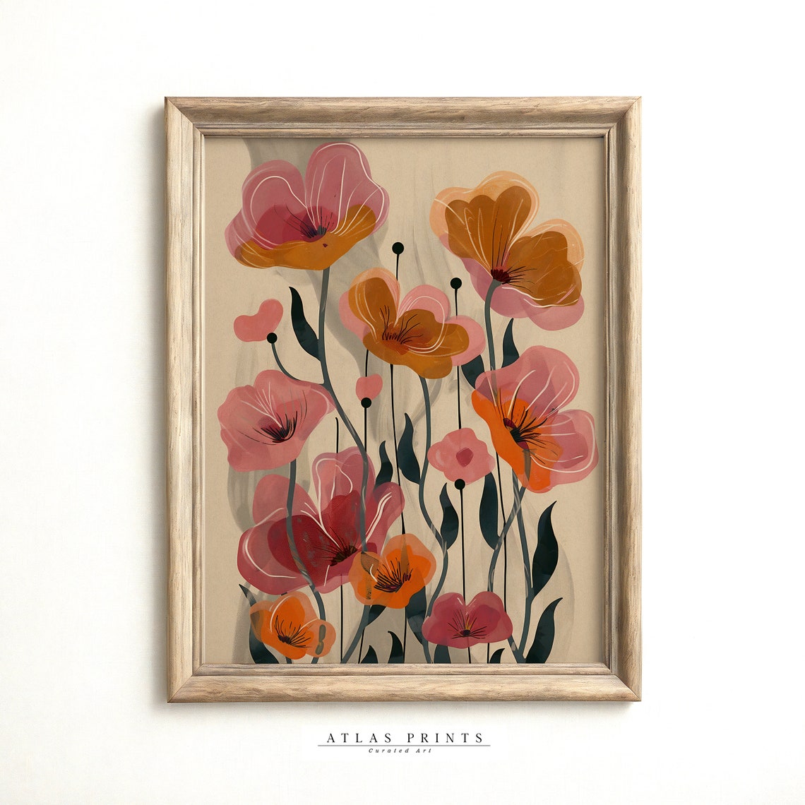 Pink Orange Abstract Floral Boho Midcentury Modern Style Poster - Image 2