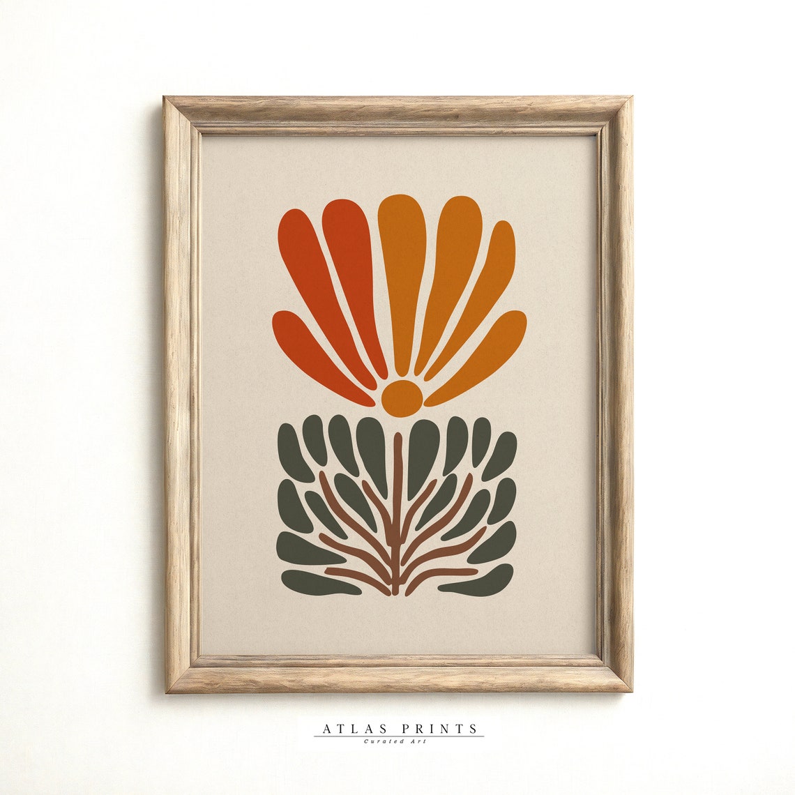 Retro Abstract Flower Artwork Burnt Orange Minimalist Botanical Poster - Image 2