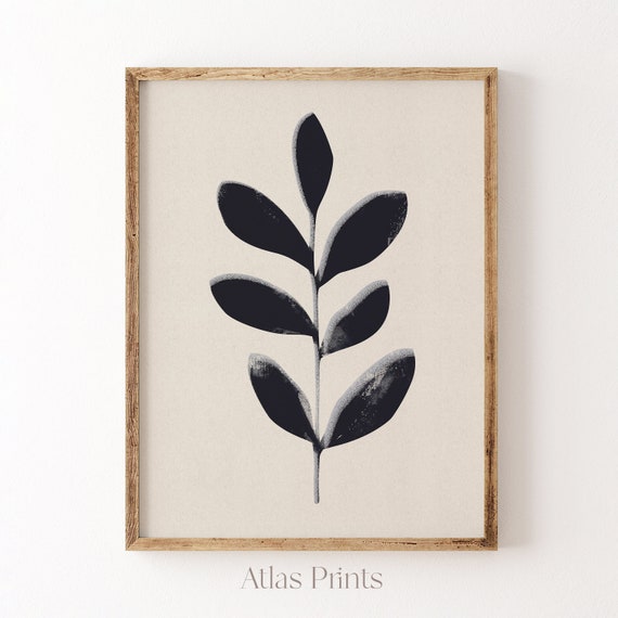 Monochrome Botanicals Moody Black White Floral Wall Art Minimalist Scandinavian Decor Organic Shapes