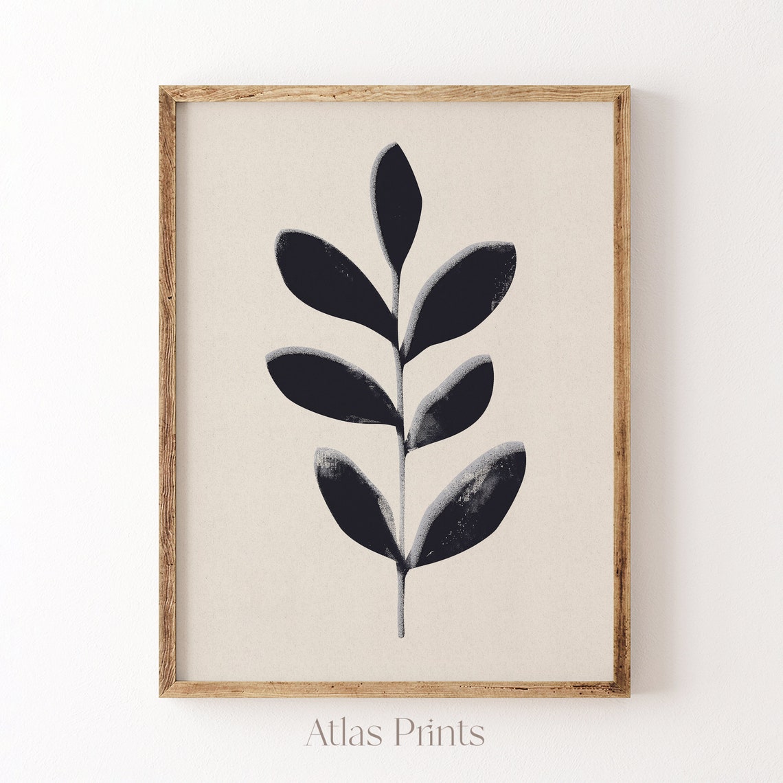 Black Botanical Branch Silhouette Soft Beige Minimalist Poster