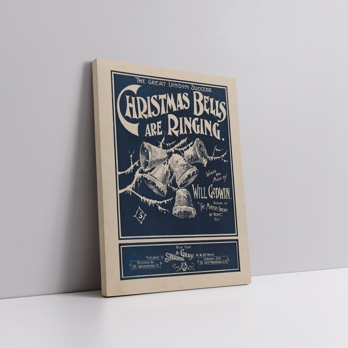 Christmas Bells Are Ringing Vintage Navy Sheet Music Cover Poster - Image 4