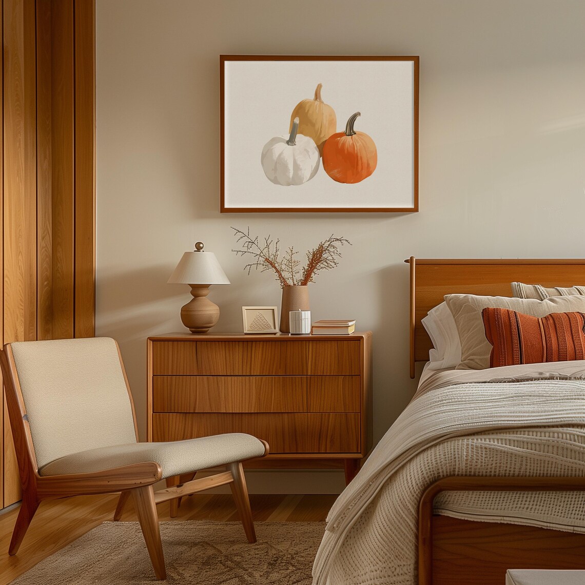 Trio of Watercolor Pumpkins Orange White Rustic Autumn Harvest Poster - Image 4