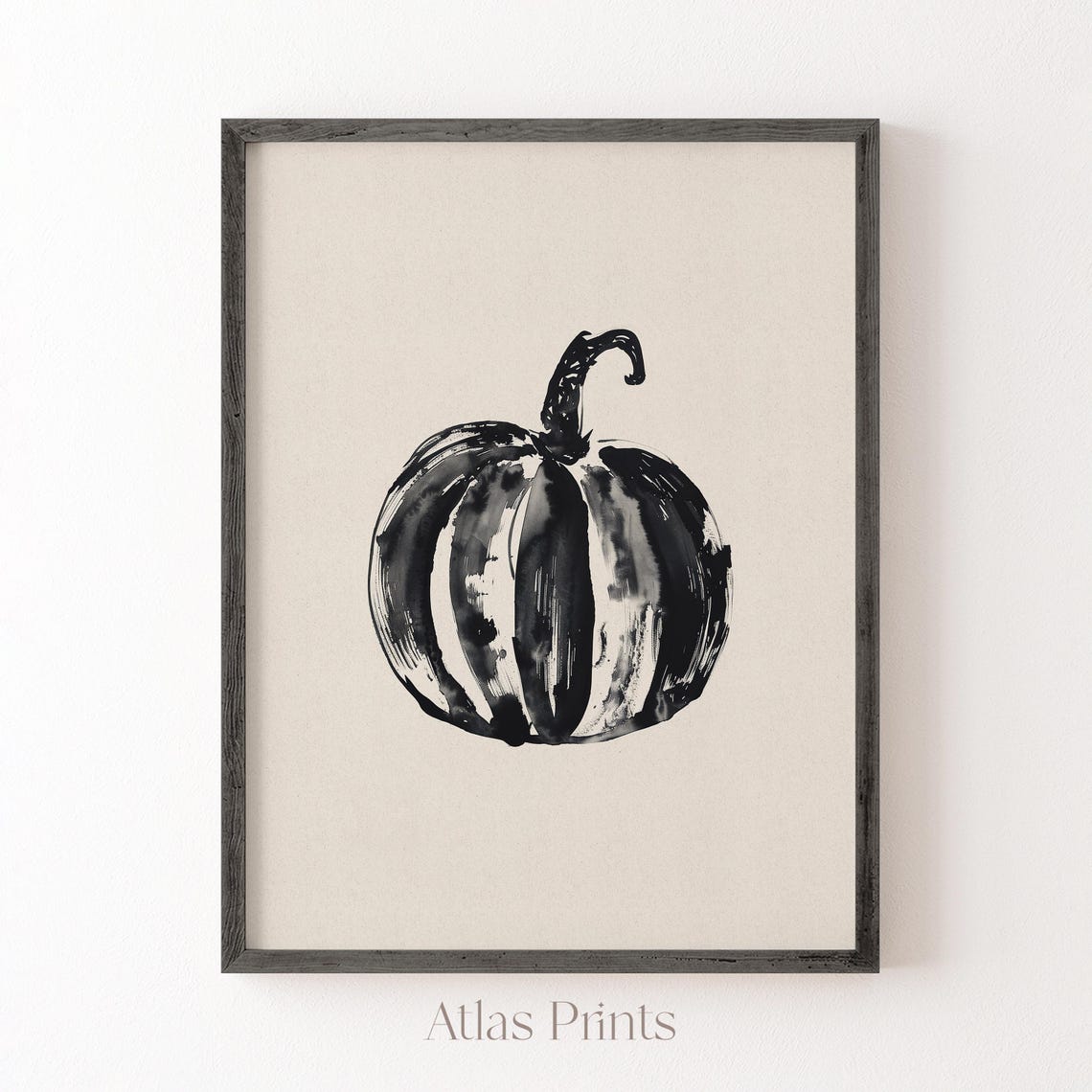 Abstract Black White Pumpkin Brushstroke Midcentury Fall Art Poster