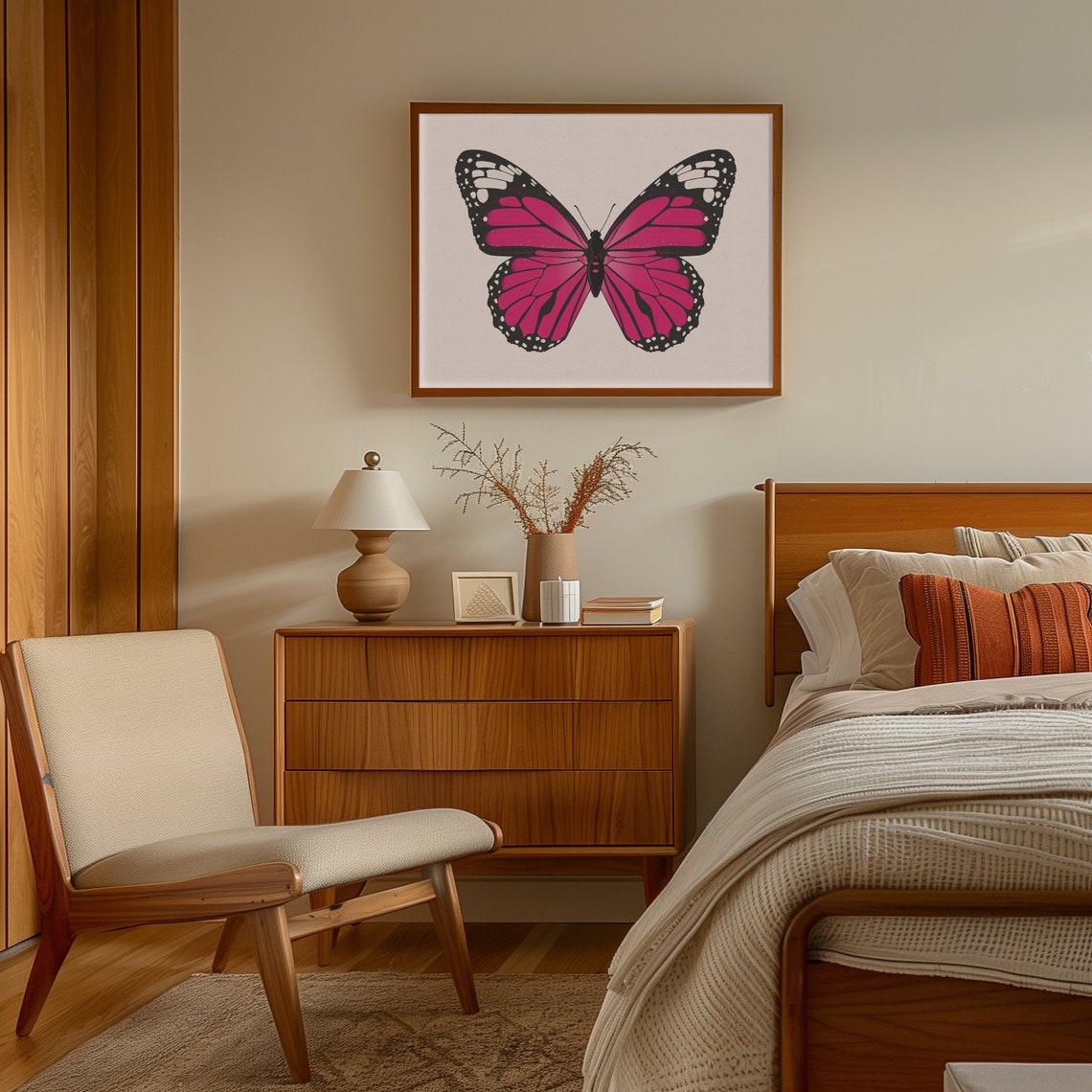 Hot Pink Butterfly Blush Background Modern Insect Art Poster - Image 3