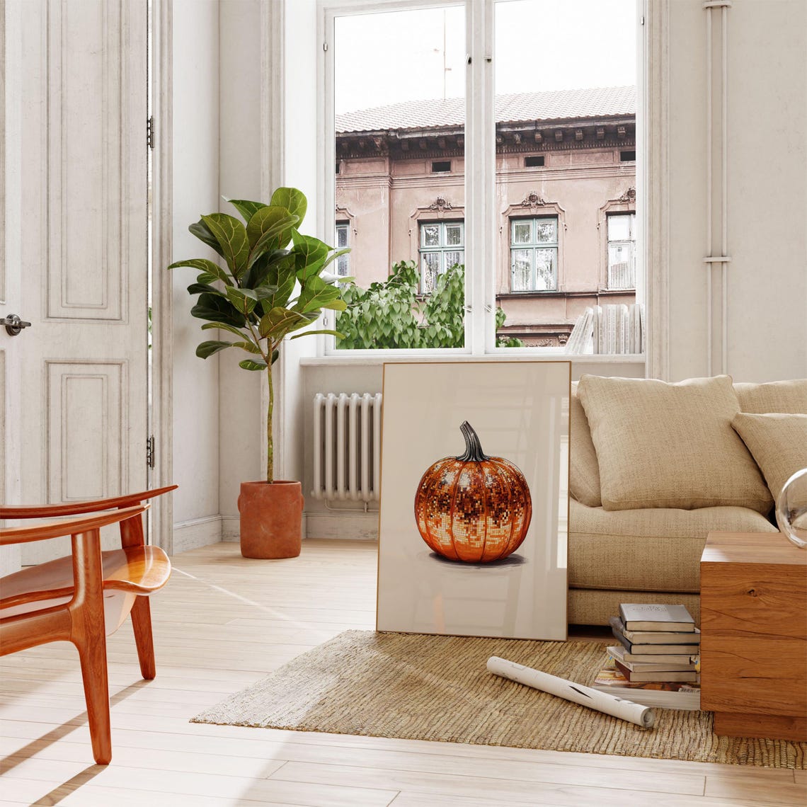 Disco Ball Pumpkin Copper Glam Halloween Fall Party Wall Art - Image 5