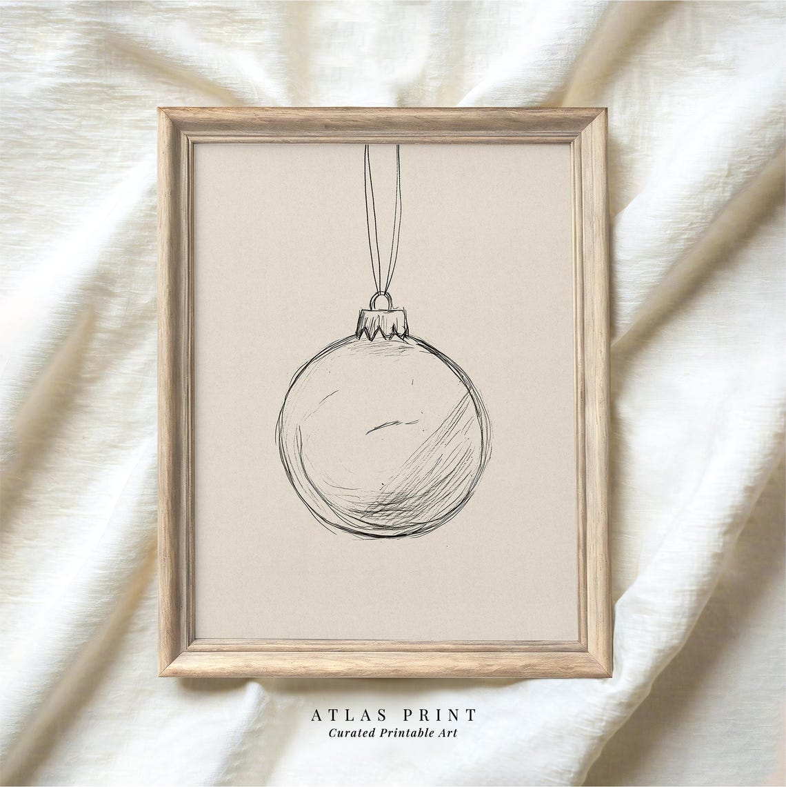 Christmas Bauble Ornament Pencil Sketch Minimalist Holiday Wall Art