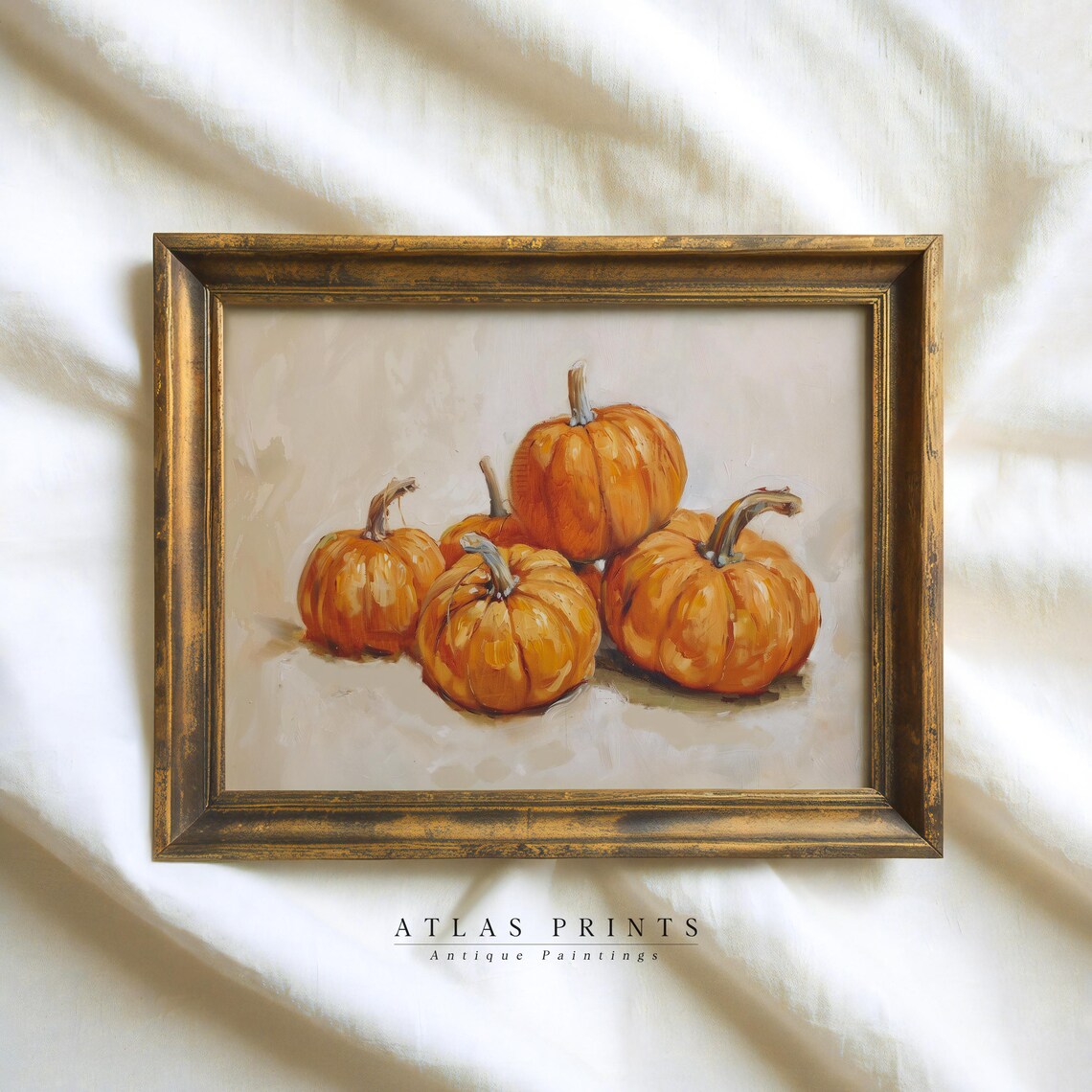 Orange Pumpkins Vintage Oil Painting Fall Harvest Wall Poster