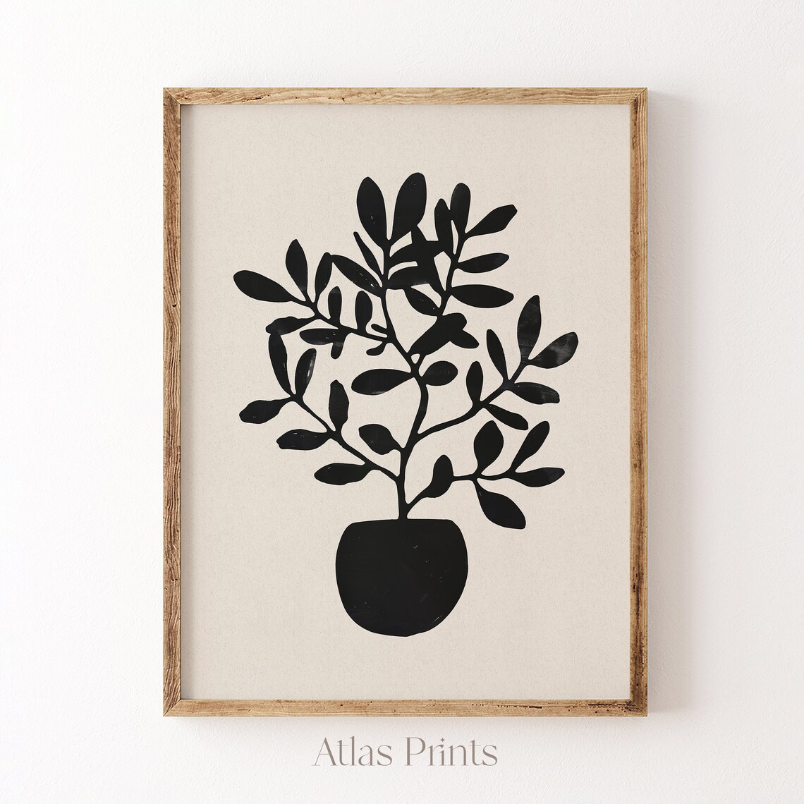 Black Potted Plant Silhouette Warm Cream Minimalist Art Poster