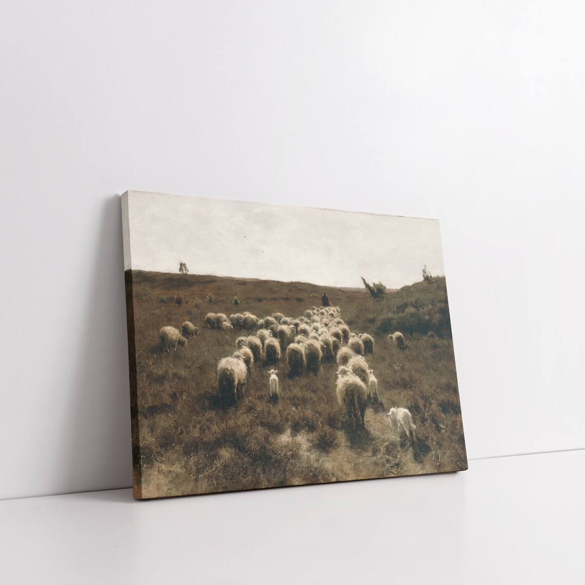 Antique Sheep Flock In Moorland Vintage Pastoral Oil Painting Poster - Image 4