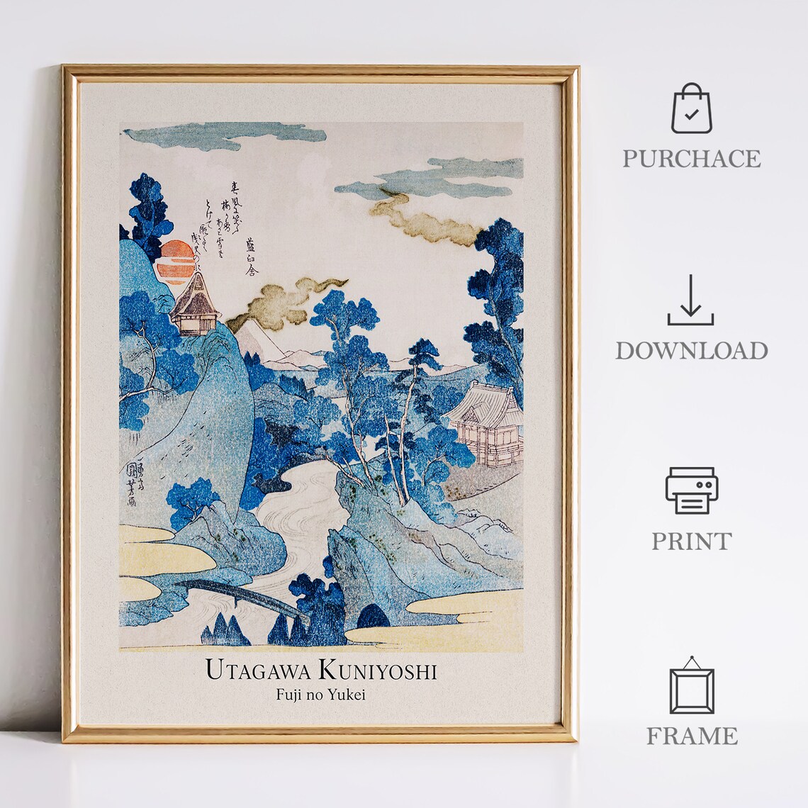 Utagawa Kuniyoshi Fuji no Yukei Blue Japanese Woodblock Wall Art - Image 3