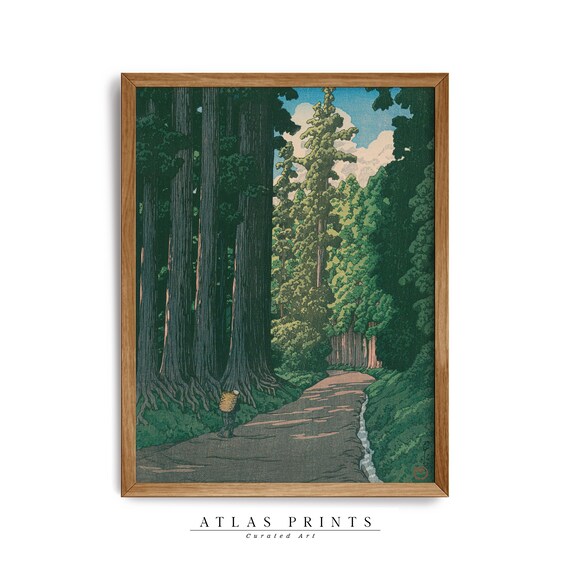 Kawase Hasui Cedar Forest Road Japanese Woodblock Green Art Poster