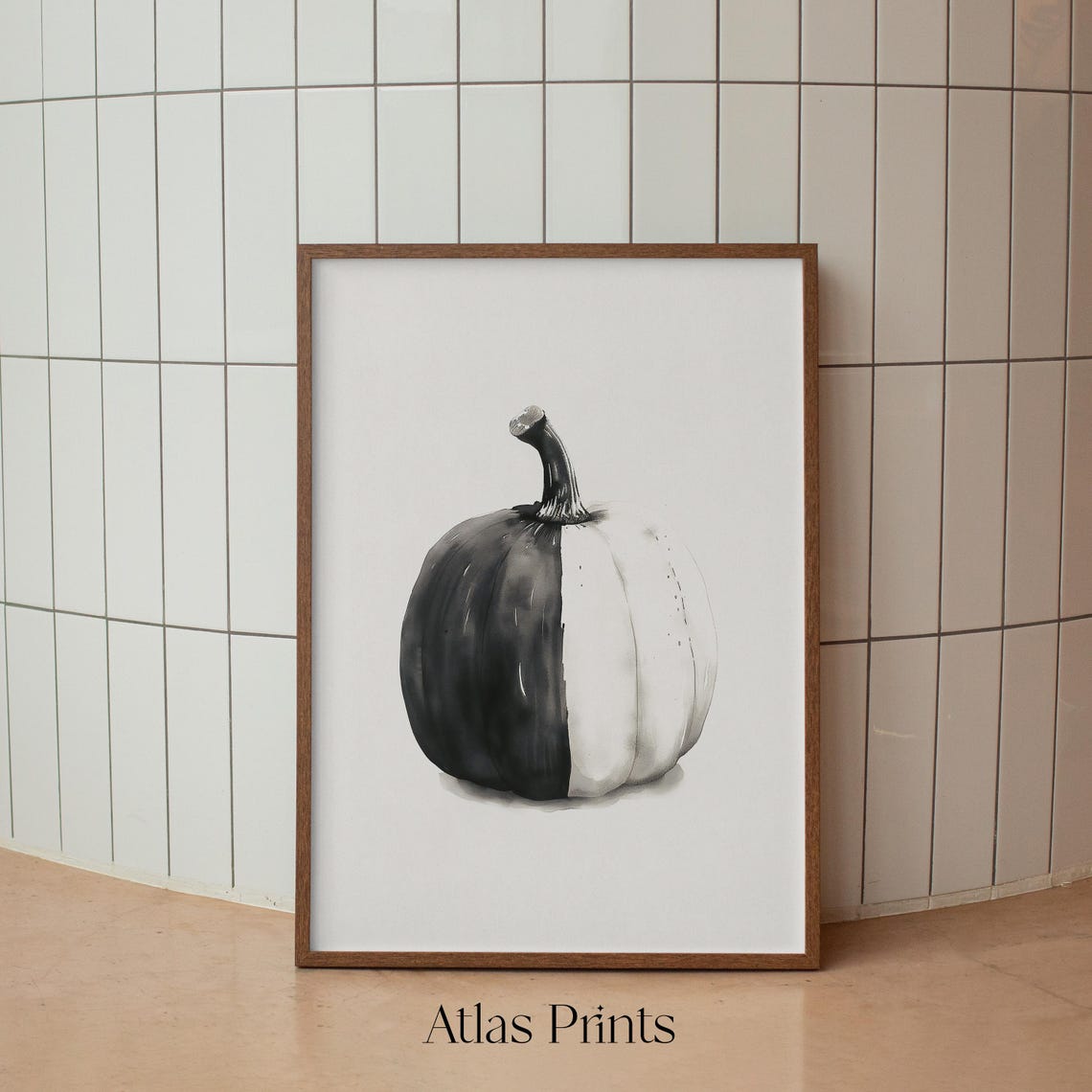 Black and White Pumpkin Watercolor Minimalist Fall Kitchen Poster - Image 2