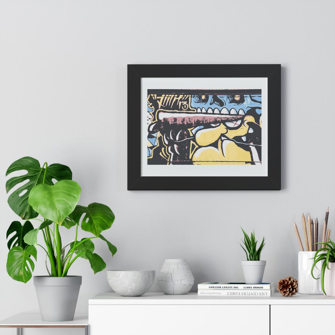 Bold Cartoon Skull Face Graffiti Street Mural Art Framed Poster - Image 4