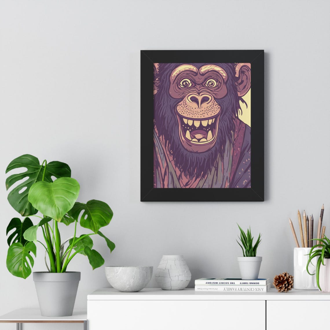 Cheerful Grinning Cartoon Monkey Face in Pop Art Style Poster - Image 2