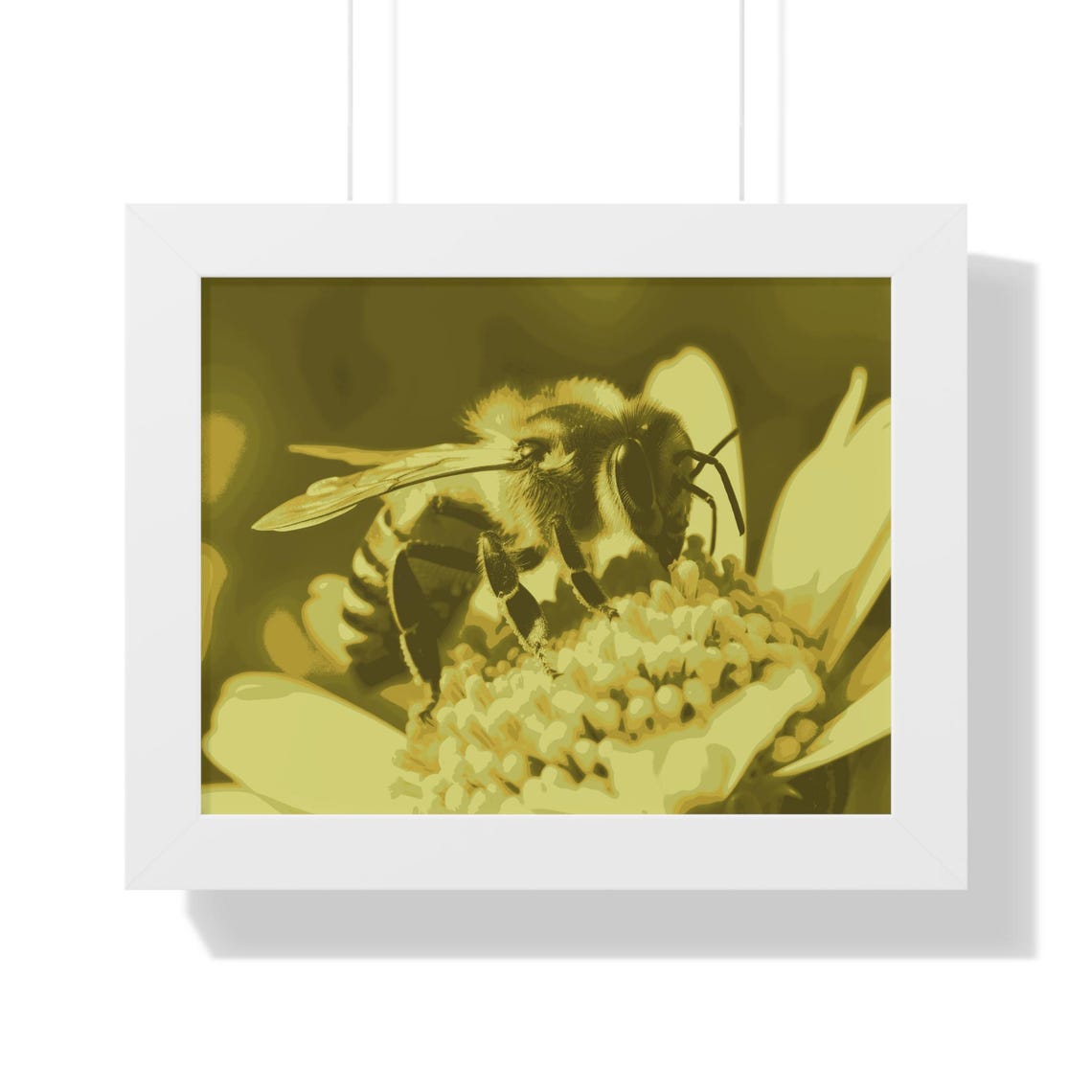 Honeybee on Flower Close-Up in Warm Sepia Tone Framed Poster - Image 3