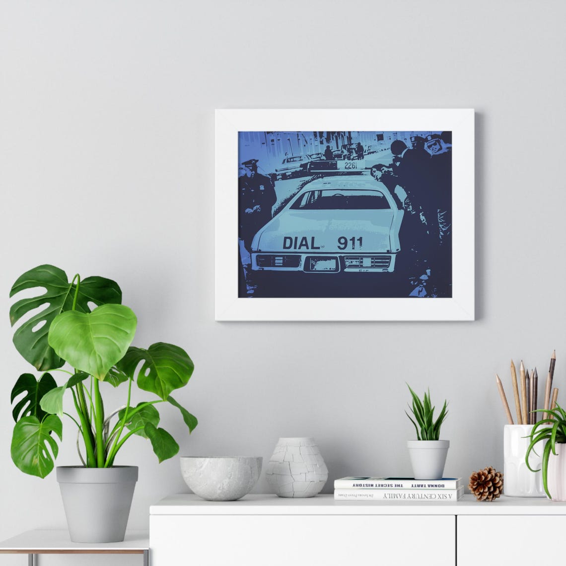 Classic Vintage Police Cruiser With Dial 911 Scene Framed Poster - Image 2