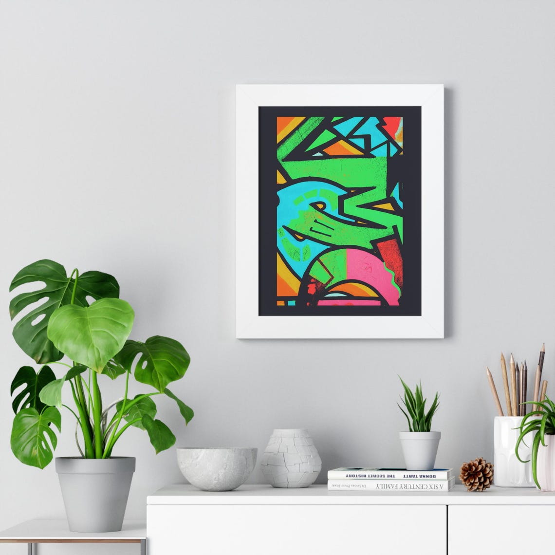 Bold Colorful Geometric Abstract Graffiti Mural Framed Poster - Image 4