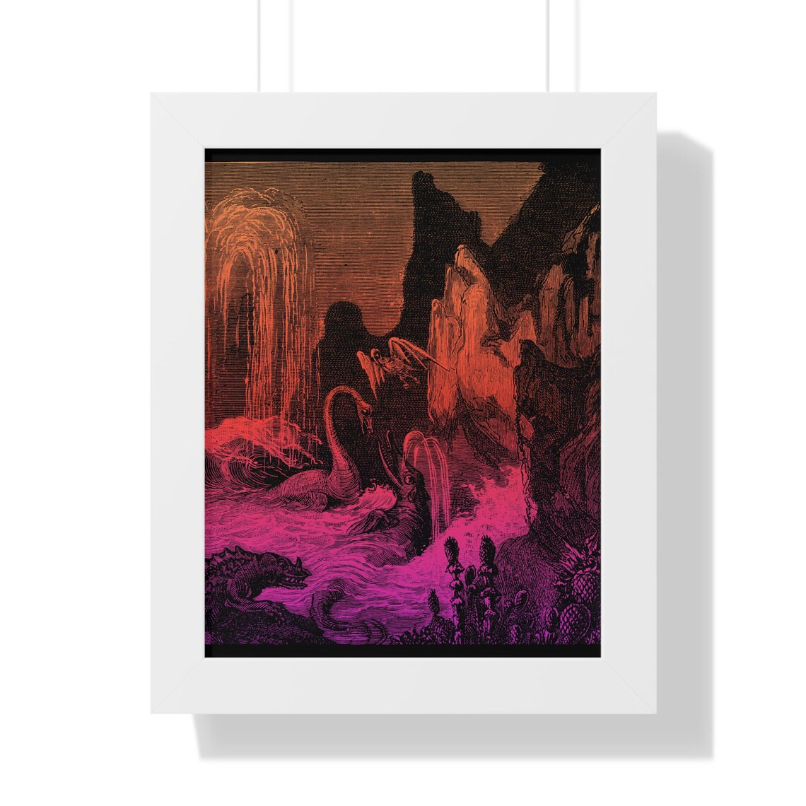 Vintage Sea Serpent Monster Engraving in Neon Duotone Poster - Image 3