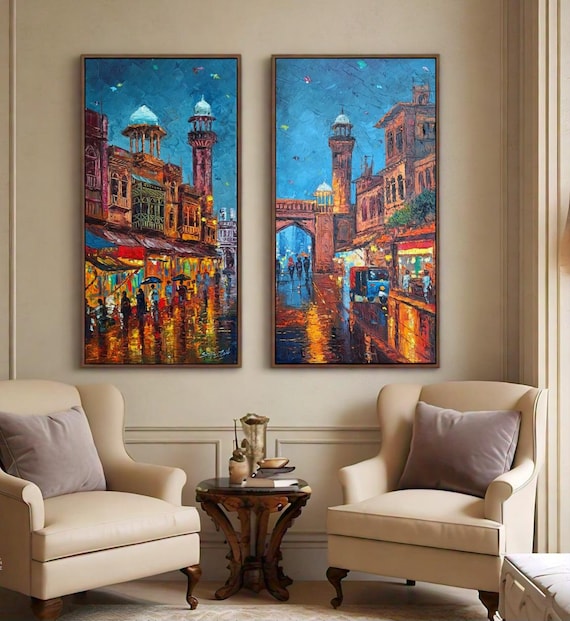 Indian Cityscape Painting, Asian Travel Art Print