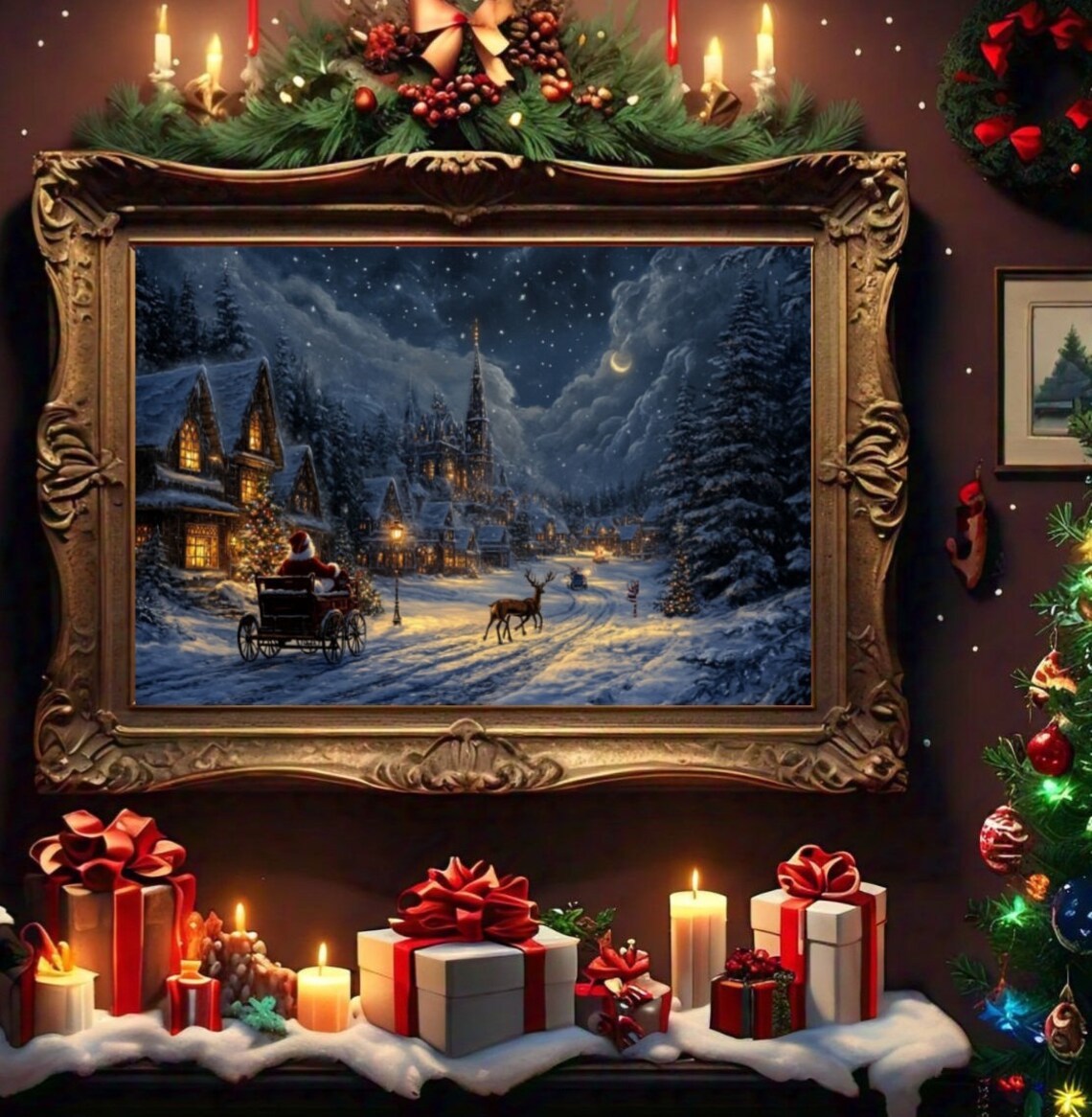 Christmas Dark Academia Art Print, Holiday Decor