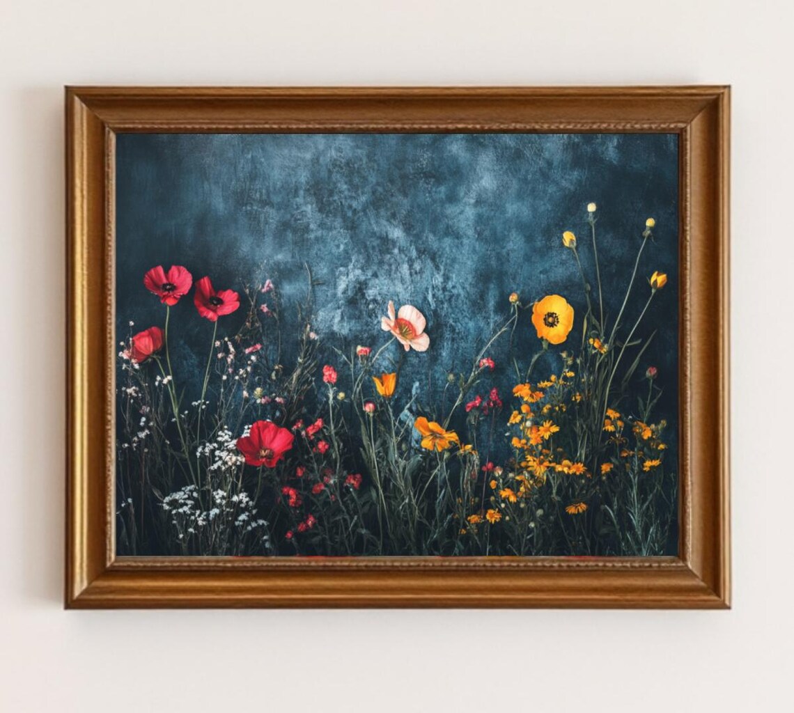 Wildflower Print Botanical Art, Dark Academia Poster